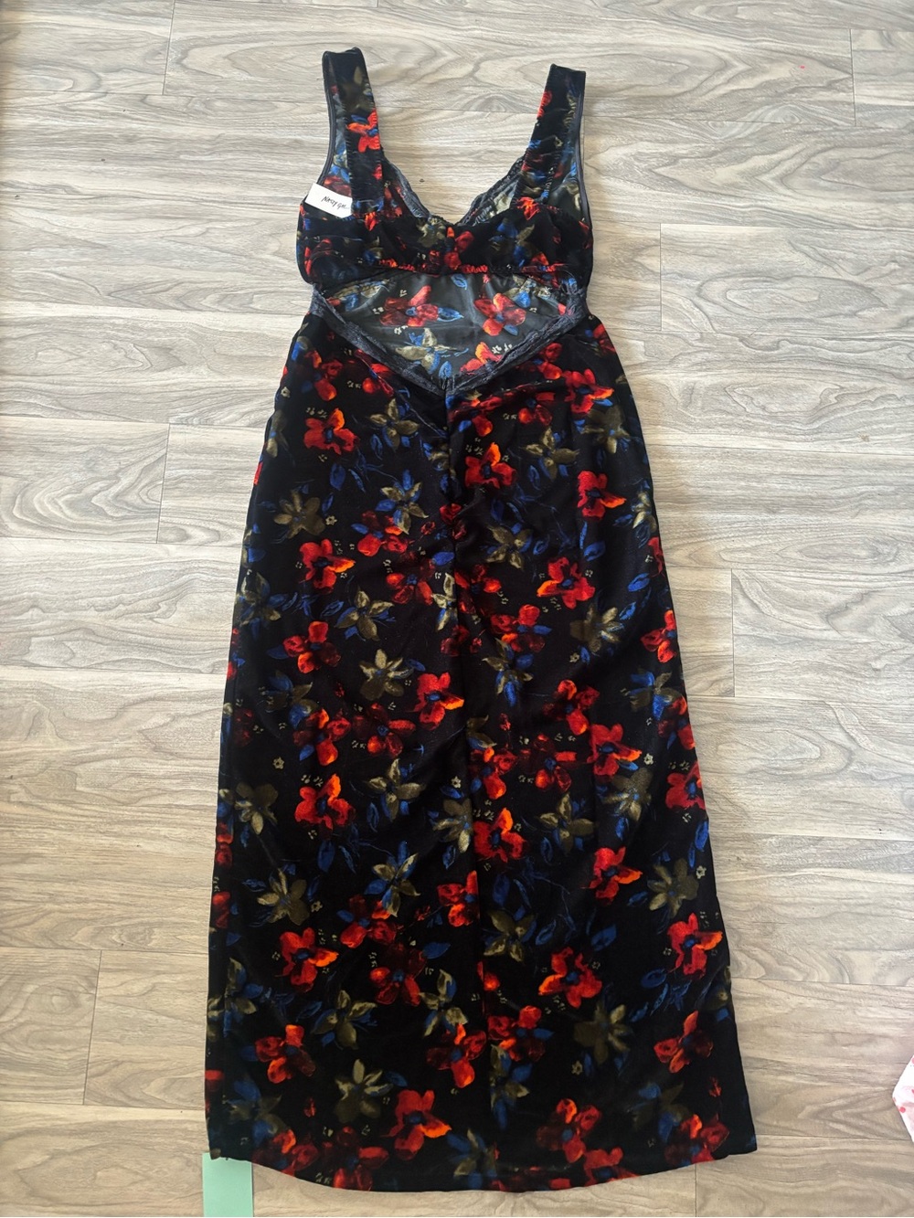 Nasty Gal Black Velvet Maxi Dress with Red and Blue Floral Print - Picture 6 of 9